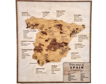 Handmade Oak Wine Map of Spain, Home Bar Decor wine room