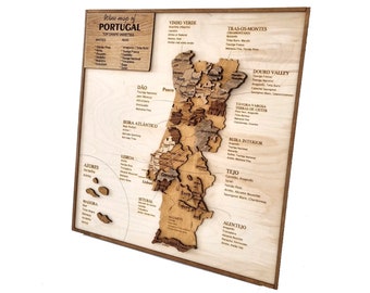 Handmade Oak Portugal Wine Map, Kitchen Wall Art wine room