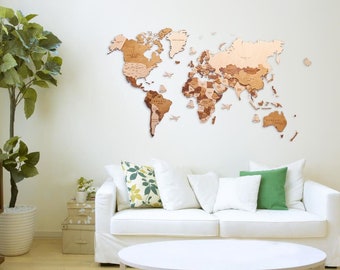 Mapa del mundo de madera 3D, mapa de viaje con chinchetas, decoración de pared rústica, regalo de empresa