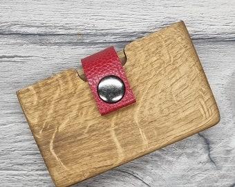 tarjetero de madera estuche de madera mini billetera de madera de cuero rojo personalizada