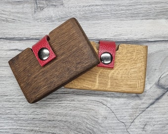 Personalized Oak Wood Card Case with Leather Strap kit