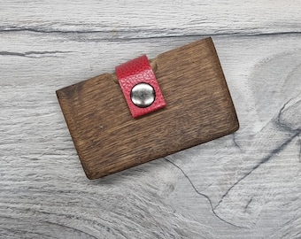 tarjetero de madera estuche de madera mini billetera de madera de cuero rojo personalizada