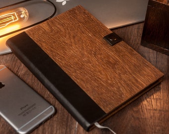 A5 Oak Wood Notebook, Personalized Leather Journal handmade