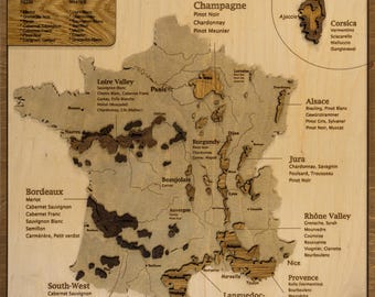 3D Wooden France Wine Map: French Wine Regions Wall Art, Sommelier Gift
