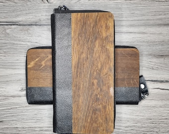 Personalized Oak Wood Wallet with Leather Details, Engraved Gift for birthday