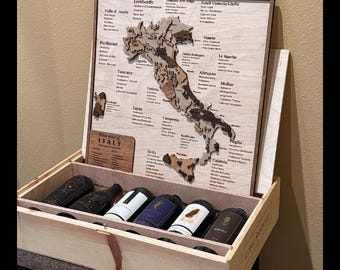Oak Italy Wine Regions Map, 3D Wooden Wall Art decor for wine lovers