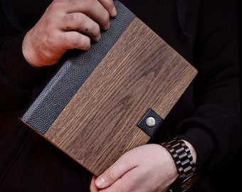Dark Oak Leather Notebook A5, Handmade Travel Journal black pages