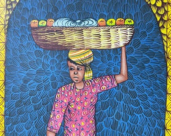 ハイチアート】絵画 マーケット サイン有り ハイチアン