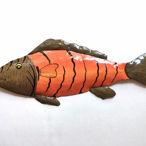 Haiti Folk Art Hand Painted Tropical Fish Metalwork Wall Decor Haitian Fair Trade handpainted Metal Work Colorful Caribbean Fish (HE632)