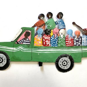 Haiti Folk Art Hand Painted Local Tap Tap Metalwork Wall Decor Haitian Fair Trade Steel Drum Metal Work Green Truck Transportation (MP94)