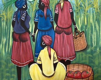 Amazing Vintage Haitian Painting Signed Pierre , Haiti Hand