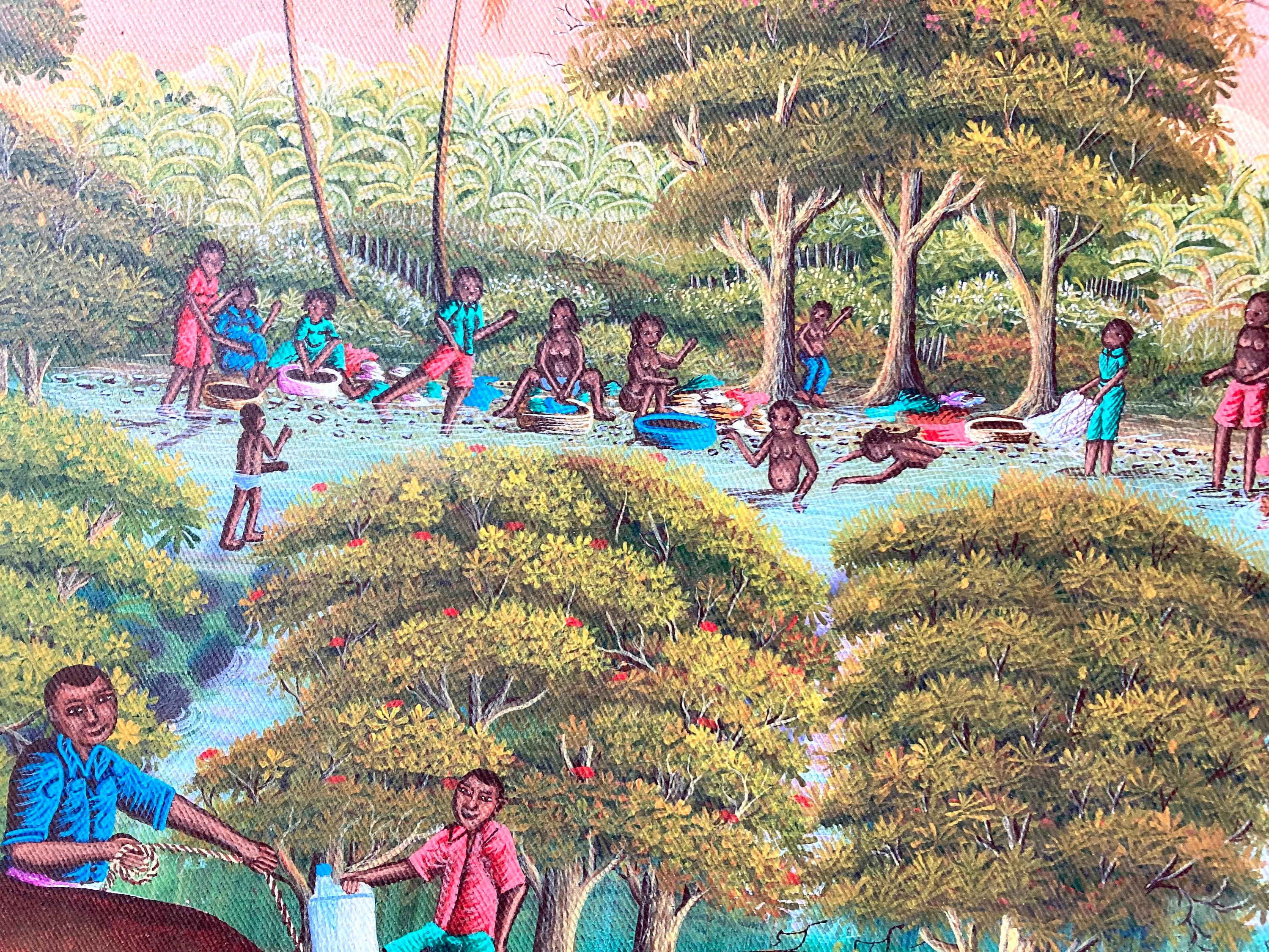 Haiti Original Painting Sunset Landscape Haitian Naive Folk Art 23