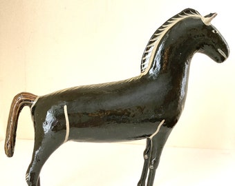 Folk Art Hand Carved wooden Horse Haiti painted Equine figurine Haitian Handmade Ayiti Large Handpainted wood Horse Whimsical Animal (MJ314)