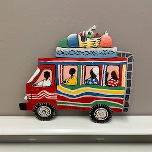 Haiti Folk Art Hand Painted Local Tap Tap Bus Metalwork Wall Decor Haitian Fair Trade handpainted Metal Work Colorful Transportation (MP116)