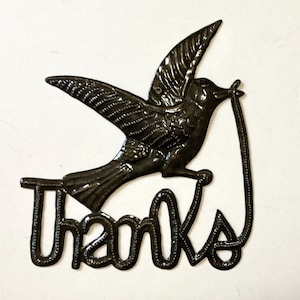 Haiti Steel Drum Folk Art Bird on Thanks Charming Metalwork Wall Decor Haitian Fair Trade Metal Work Bird Sculpture Housewarming Gift (ES64)