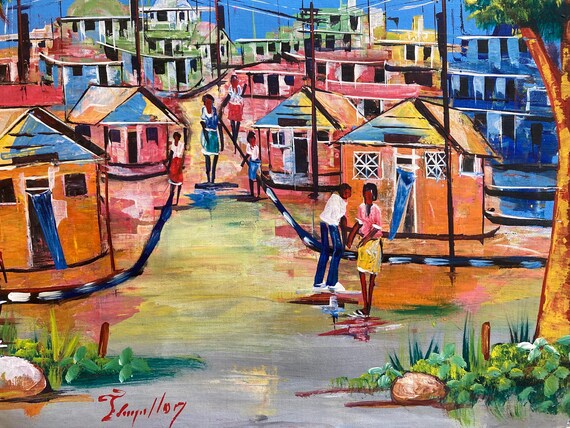 Original Painting Haiti Everyday Life Haitian Naive Art 23