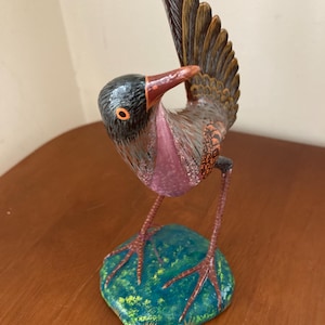 Handmade Haitian Papier Mache Bird Figurine Haiti Hand Made Paper Mache Folk Art Sculpture Fair Trade Boho Tropical Bird Whimsical (TJ174)