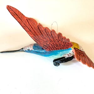 Handmade Haitian Papier Mache Hummingbird Ornament Haiti Hand Made Paper Mache Folk Art Sculpture Fair Trade Blue Orange Whimsical (TJ126)
