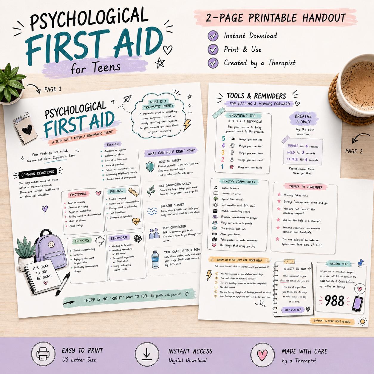 Psychological First Aid (PFA) for Teens | Trauma Support Handout ...