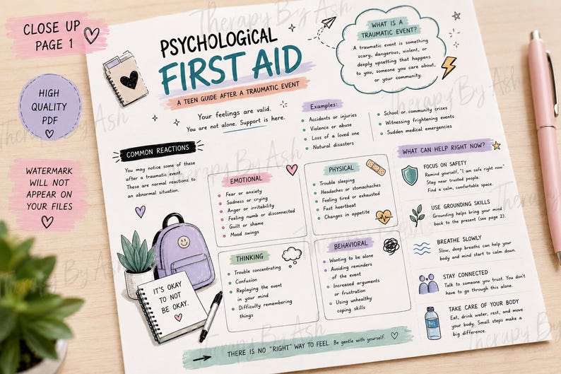 Psychological First Aid (PFA) for Teens | Trauma Support Handout ...