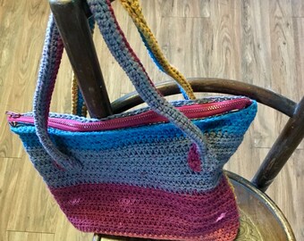 Large 2 handled Crochet purse with paisley liner