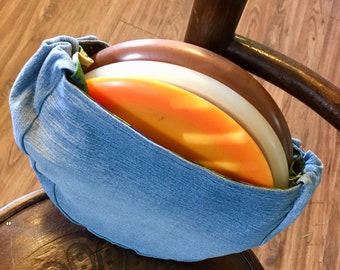 Denim Disc Golf pouch with lizard camo liner