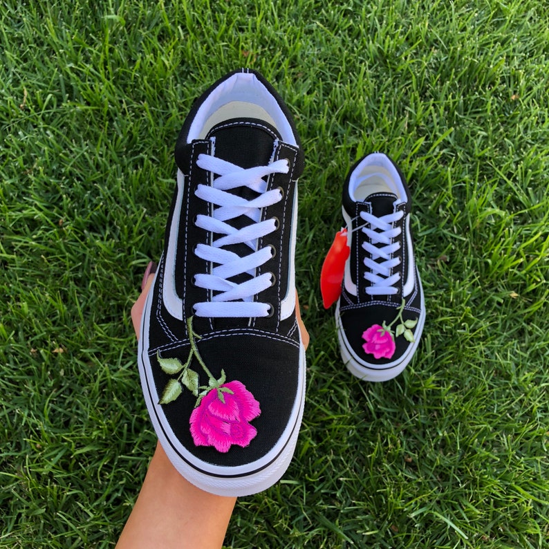 red rose embroidered vans