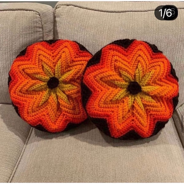 70s mid century crochet throw pillow vintage inspired retro groovy granny chic handmade mcm granny style crochet decor boho cushion