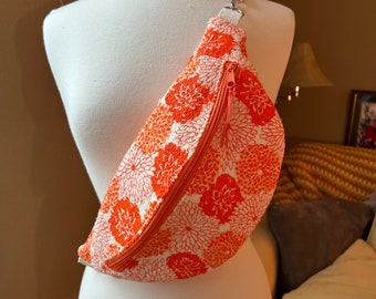 Reclaimed fabric sling bag pouch bum bag hip pouch cross body groovy orange terrycloth