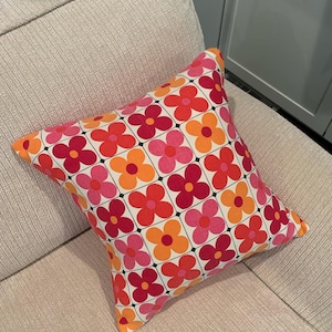 70s flower power pillow cover orange mcm upcycled repurposed vintage fabric retro groovy mod 70s home boho accent pillow mid century