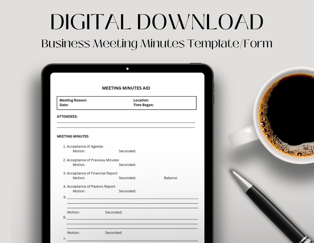 Meeting Minutes Template, Minutes Form, Digital Meeting Minutes Form