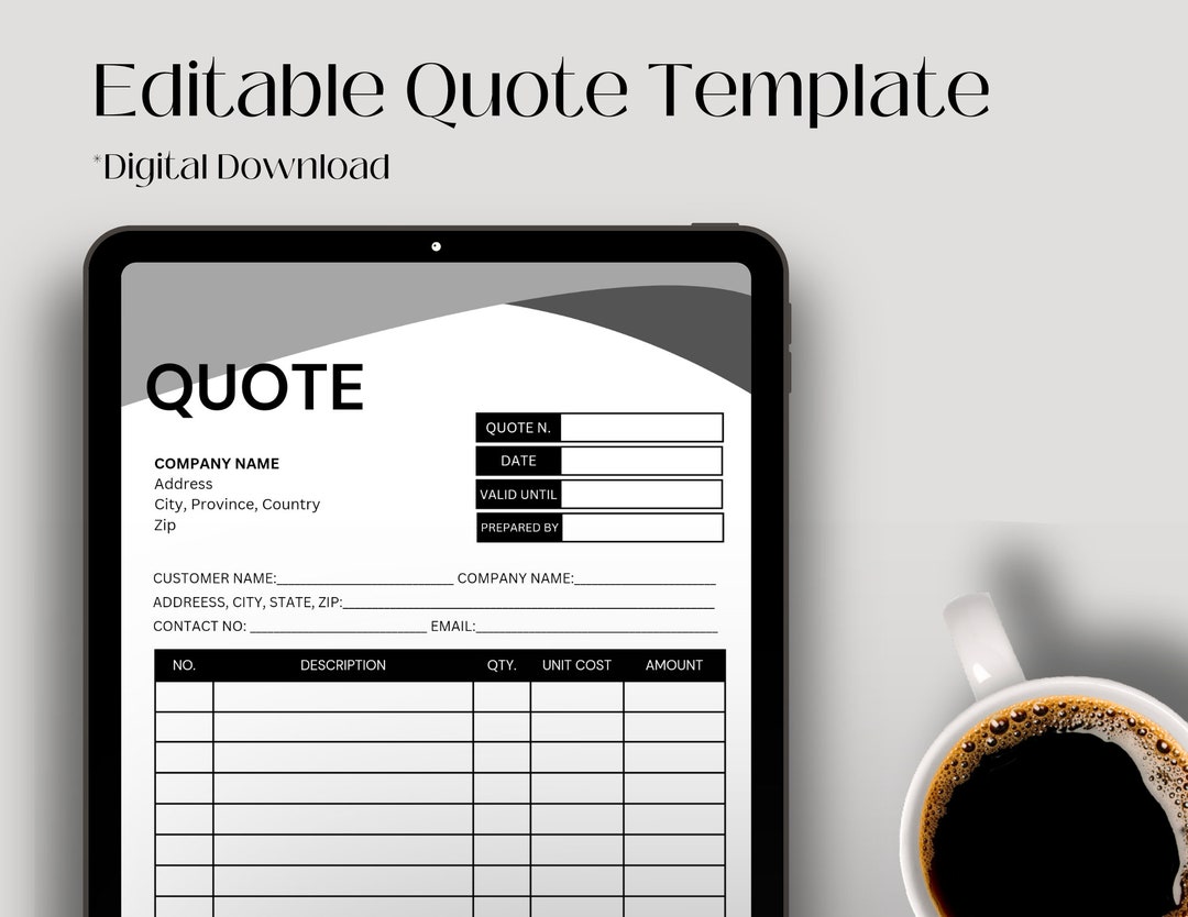 Quotation Template, Small Business Quote, Custom Order Form, Cost