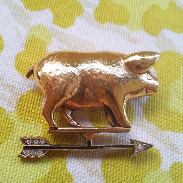 Vintage Carolee PIG Weather-vane Brooch, Custom Jewelry, Gold Tone, Signed