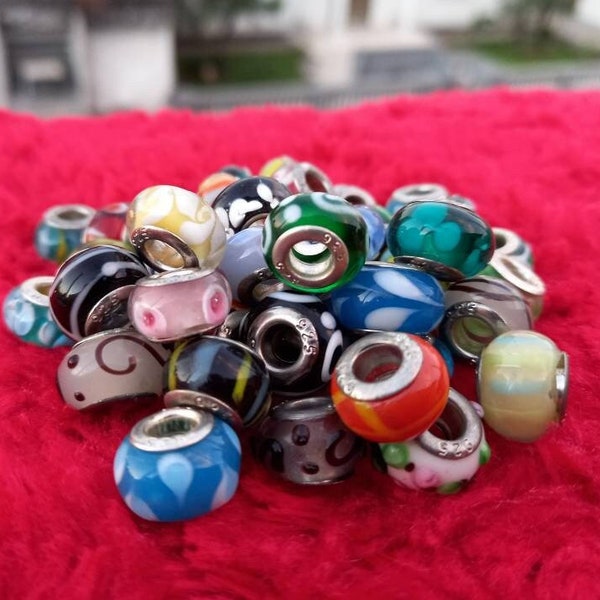 Lot of 10 Vintage Charm Sterling Silver 925 and Murano 925, Pandora Style, Biagi, Troll and Chamilia