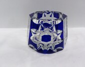 Vintage Mid Century Modern Blue Cut Crystal Small Ashtray