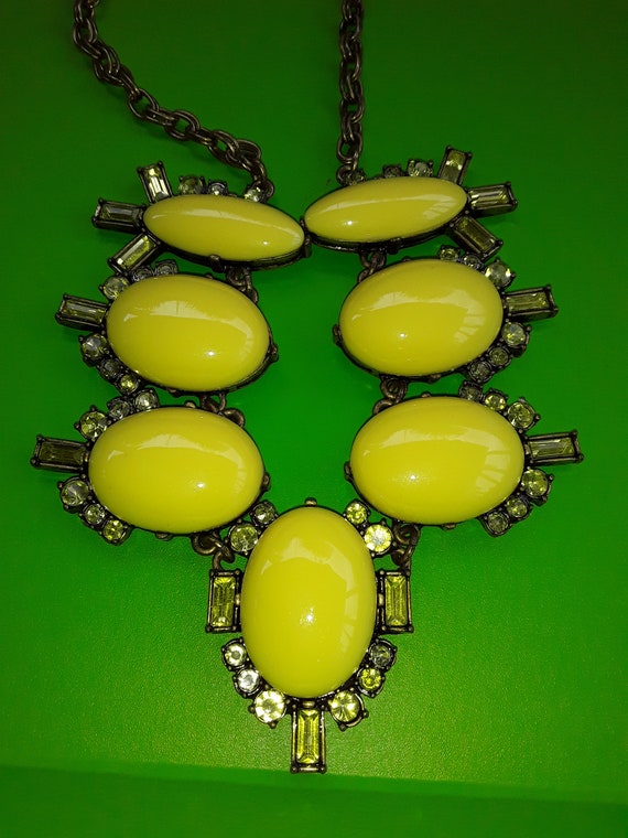 Vintage Retro 1950's Yellow Choker Necklace, Rhin… - image 3