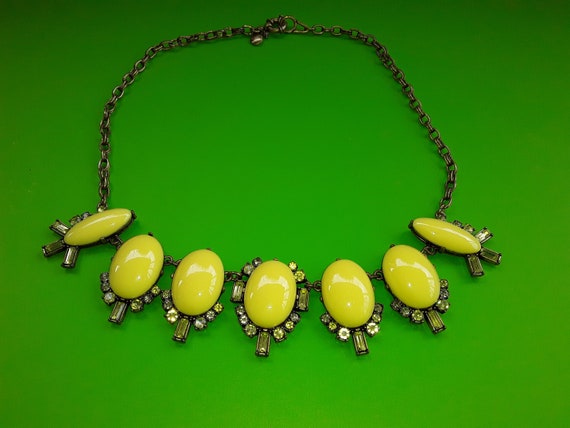 Vintage Retro 1950's Yellow Choker Necklace, Rhin… - image 2