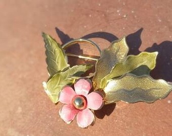 Vintage Flower Enamel, Signed by Designer Brooch, Collectible