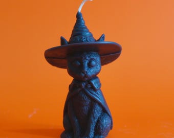 Black Cat Beeswax Candle with Witch Hat: Spooky Halloween Decor