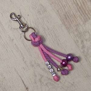 Keychain bag dangling made of paracord in pink personalized with name pendant key chain gift