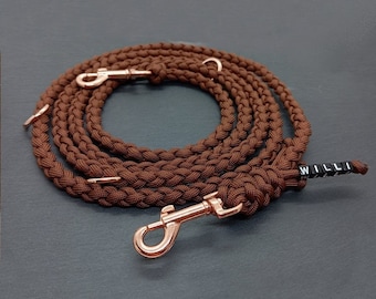 Dog leash made of paracord for small dogs 2 m, 3-way adjustable - Chocolate