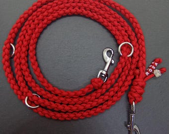 Red braided paracord dog leash for small dogs