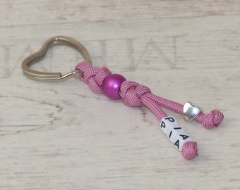 Personalized keychain with name • Paracord keychain • Heart bead • Gift for girls • Pendant with letter beads