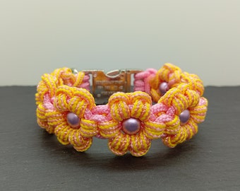 Flower paracord collar - for small dogs | Pink / Yellow