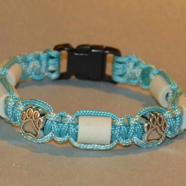 EM Keramik Armband aus Paracord mit Pfoten Beads - Damenarmband - Zeckenarmband - Schmuckarmband