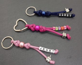 Personalized keychain with name • Paracord keychain with clover • Lucky charm • Keychain with letter beads