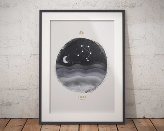 Poster imprimível do Libra | Impressão digital | Arte para impressão | Download digital - Zodíaco / Constelações / Libra