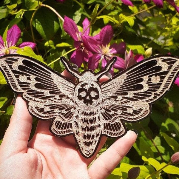 Death moth - hooked back - wall decor - home decor - wall hang - gold accent - witchy decor - nature - dark - gothic - witchcraft