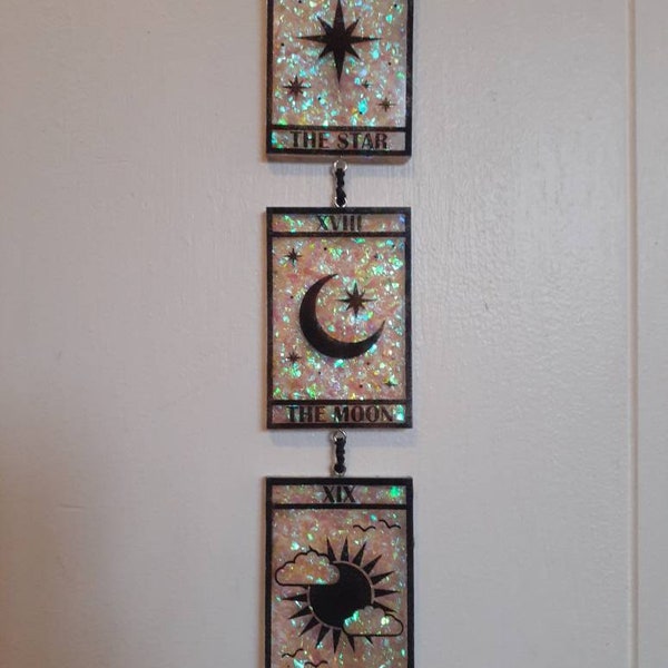 The star the moon the sun - tarot - home decor - wall hang - hooked back - witchy - witchcraft - handmade - handcrafted - tarot card
