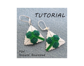 St Patricks Day Clover Earrings/Step-by-step beading pattern / Tutorial / Pdf beading pattern